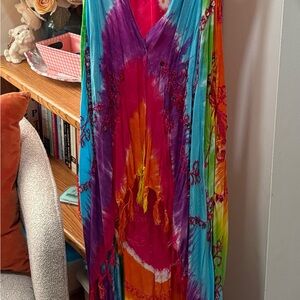 Vibrant Tie-Dye Maxi Dress/ coverup